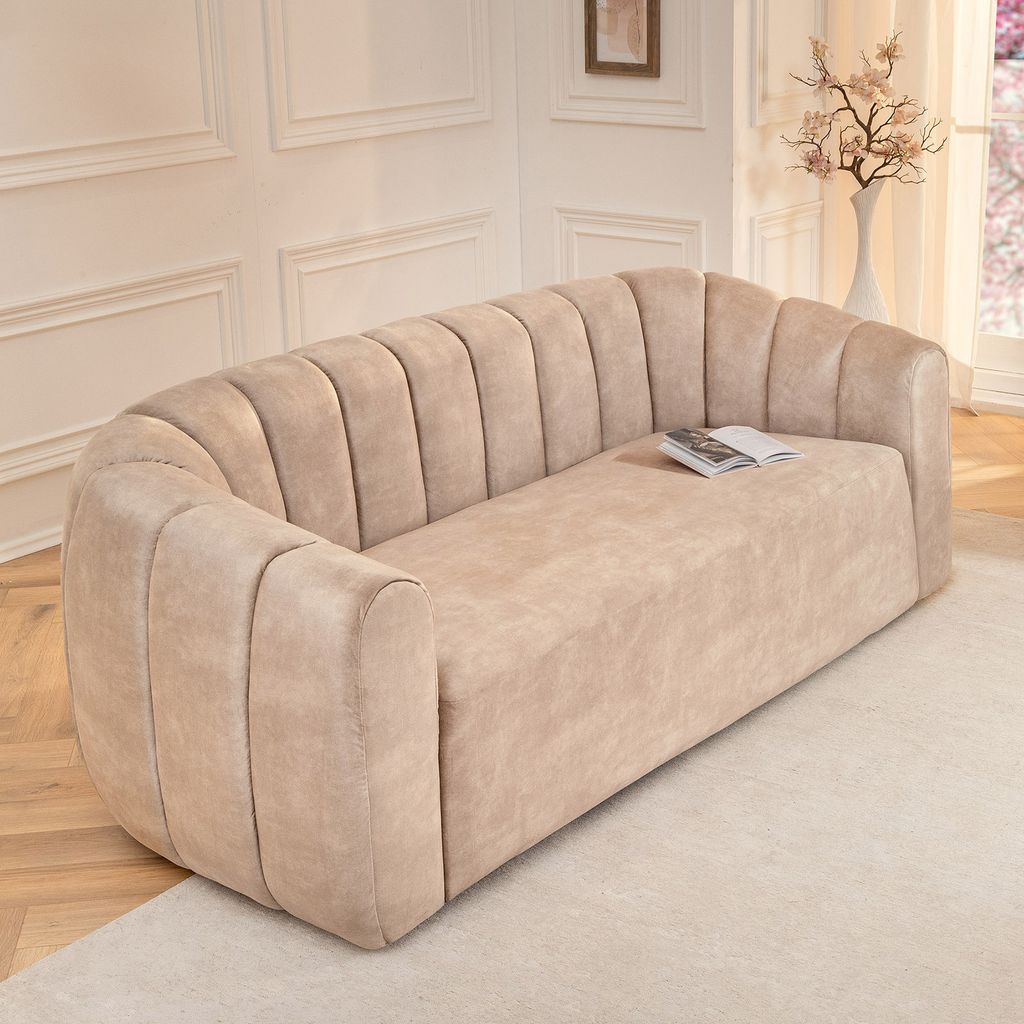 riess-ambiente 3-Sitzer Sofa BABYLON 205cm champagner beige Samt mit Ziersteppung