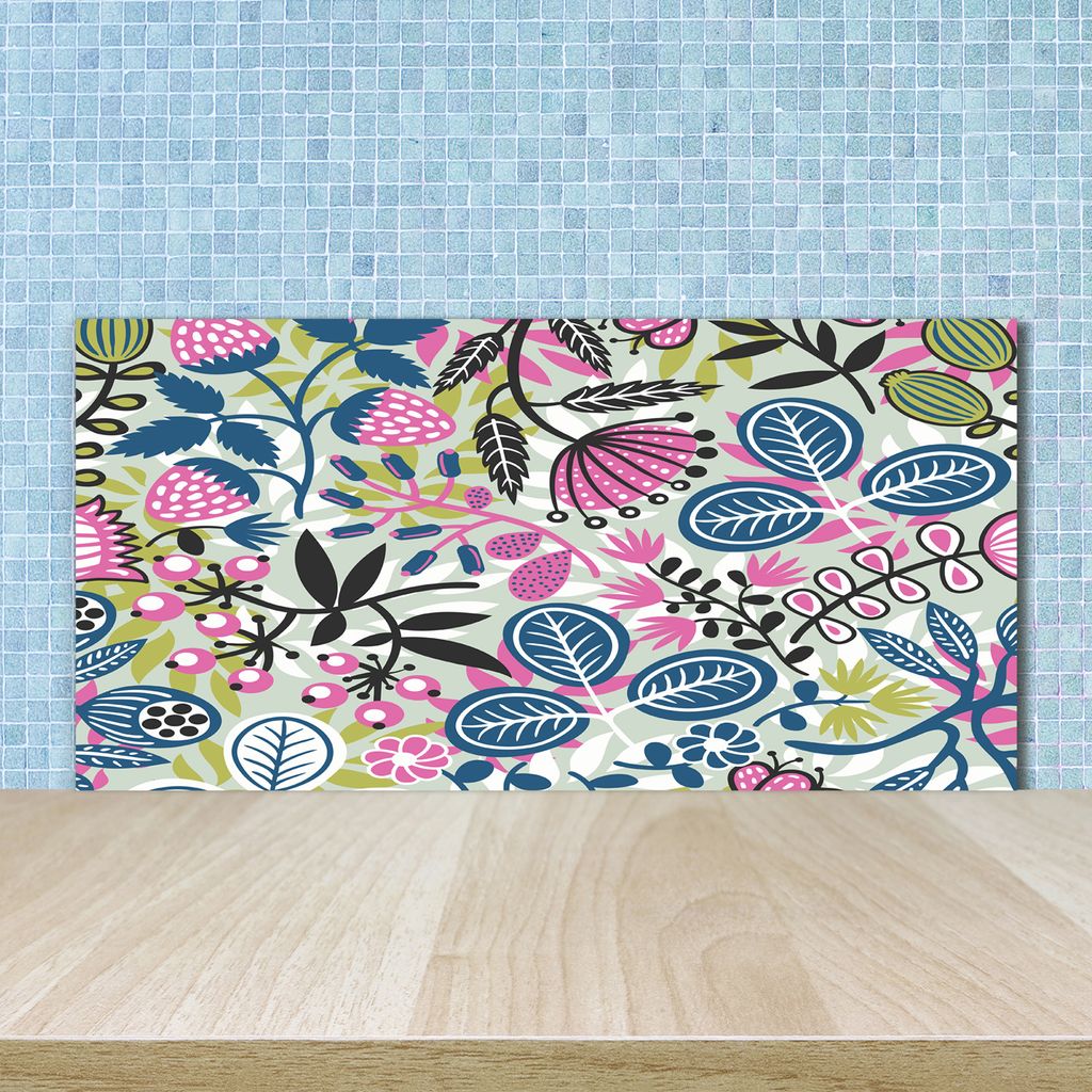Tulup Küchenrückwand Spritzschutz aus Glas -100x50 -Spritzschutz auf gehärtetes GlasDeko Blumen & Pflanzen Blumenmuster