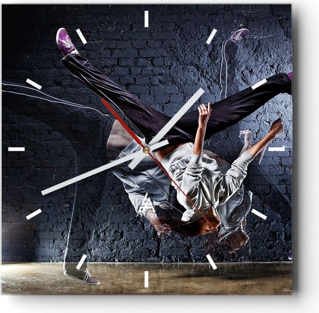 Wanduhr - Quadrat - Glasuhr - Tänzer Mode Flip Mädchen - 40x40cm - Schleichendes Uhrwerk - Lautlos - zum Aufhängen bereit - Dekoration Modern - ...