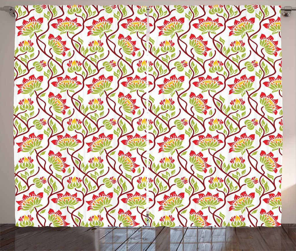 ABAKUHAUS Blumen Rustikaler Gardine, Abstrakte Beetpflanzen, Schlafzimmer Kräuselband Vorhang mit Schlaufen und Haken, 280 x 225 cm, Mehrfarbig