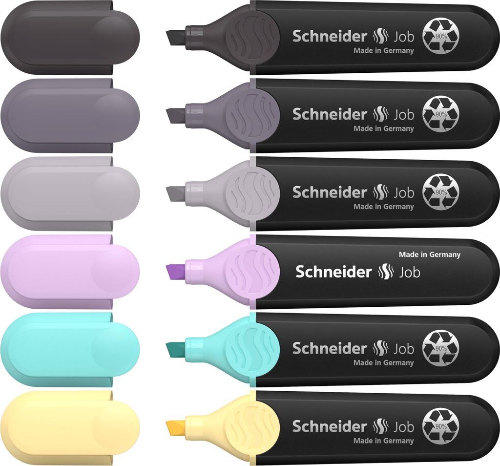 Schneider Textmarker Job Pastell (grau) Karton-Etui 6 Stück sortiert