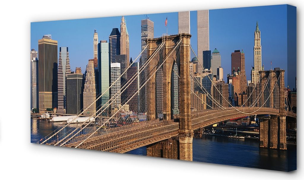 Leinwandbild 100x50 Wandkunst Brücke Wolkenkratzer Fluss
