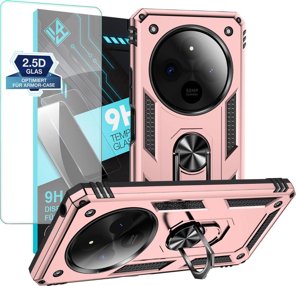Armor Outdoor Handyhülle für Xiaomi Redmi 14C Handy Panzer Case Schutzhülle mit 9H Displayglas Displayschutz Farbe: Rosegold
