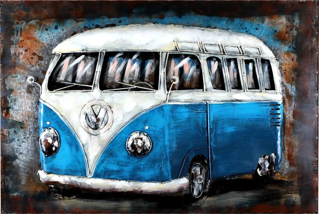 Tableau métal Bus Bleu 120x80 cm : déco murale grand format sans reflets