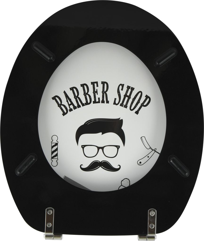 MSV WC Sitz Toilettendeckel MDF Holzkern „Barber“ Scharniere aus Edelstahl