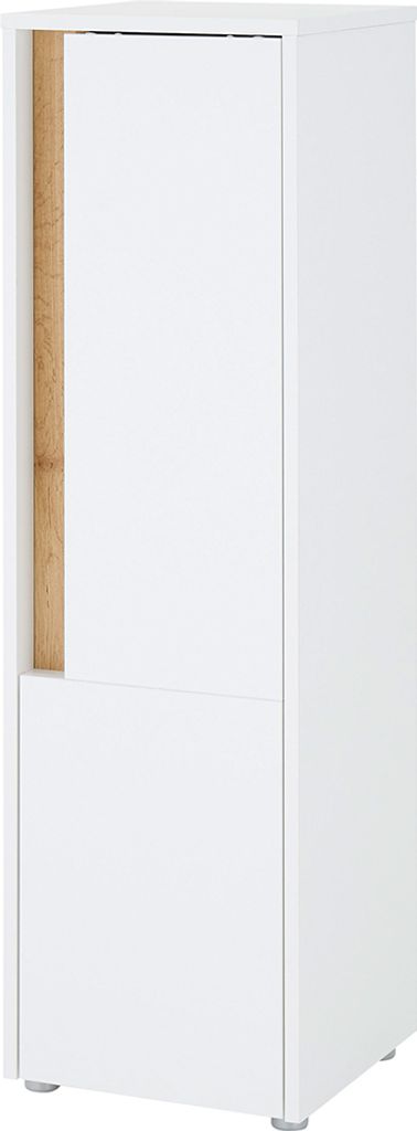 Badezimmer Seitenschrank 34cm in Weiß mit Eiche, mit 1 Tür - CRISP-61