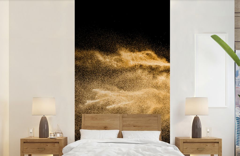 MuchoWow Fototapete für Wohnzimmer oder Schlafzimmer Wandtapete Vinyl Motivtapete Sand - Gold - Schwarz - Luxus - Kunst - 120x240 cm - Hintergru...