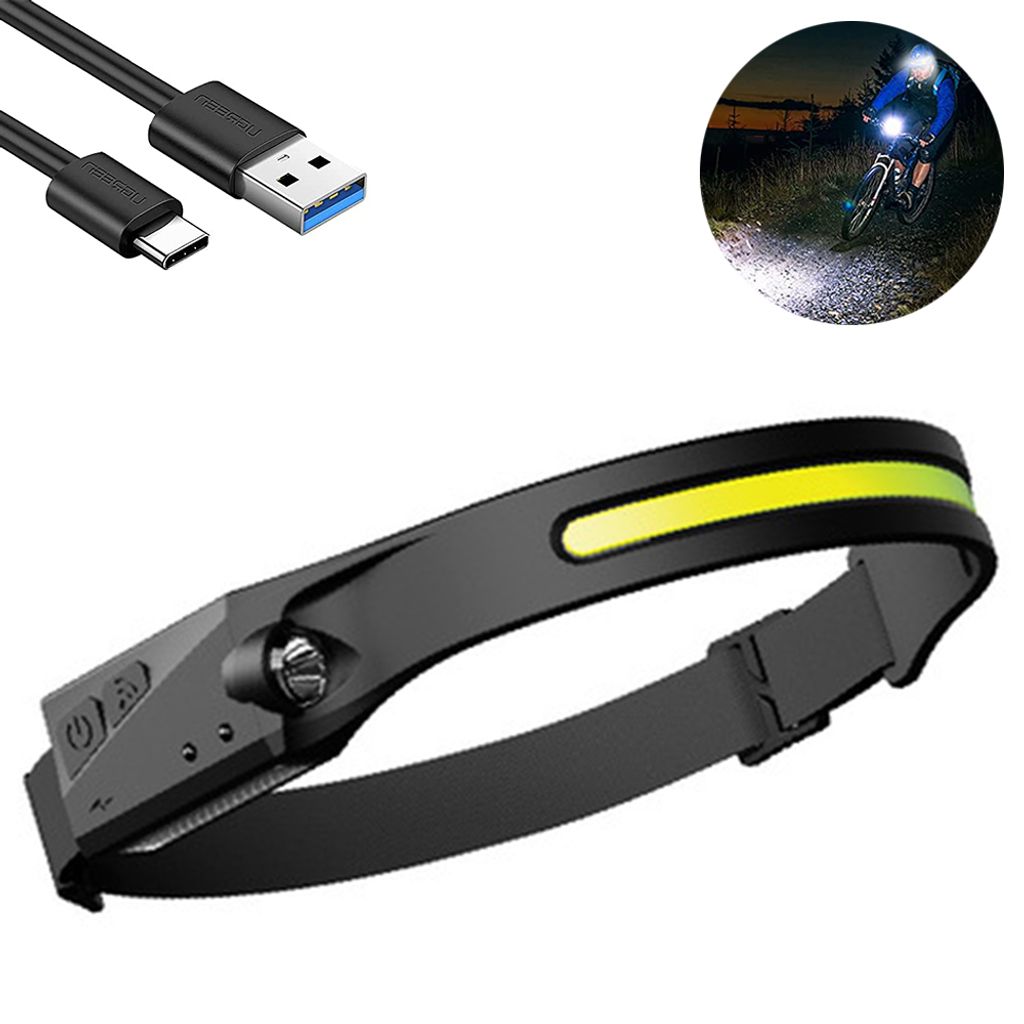 LED Stirnlampe Wiederaufladbar USB Wasserdicht Kopflampe Sensor COB Headlight 