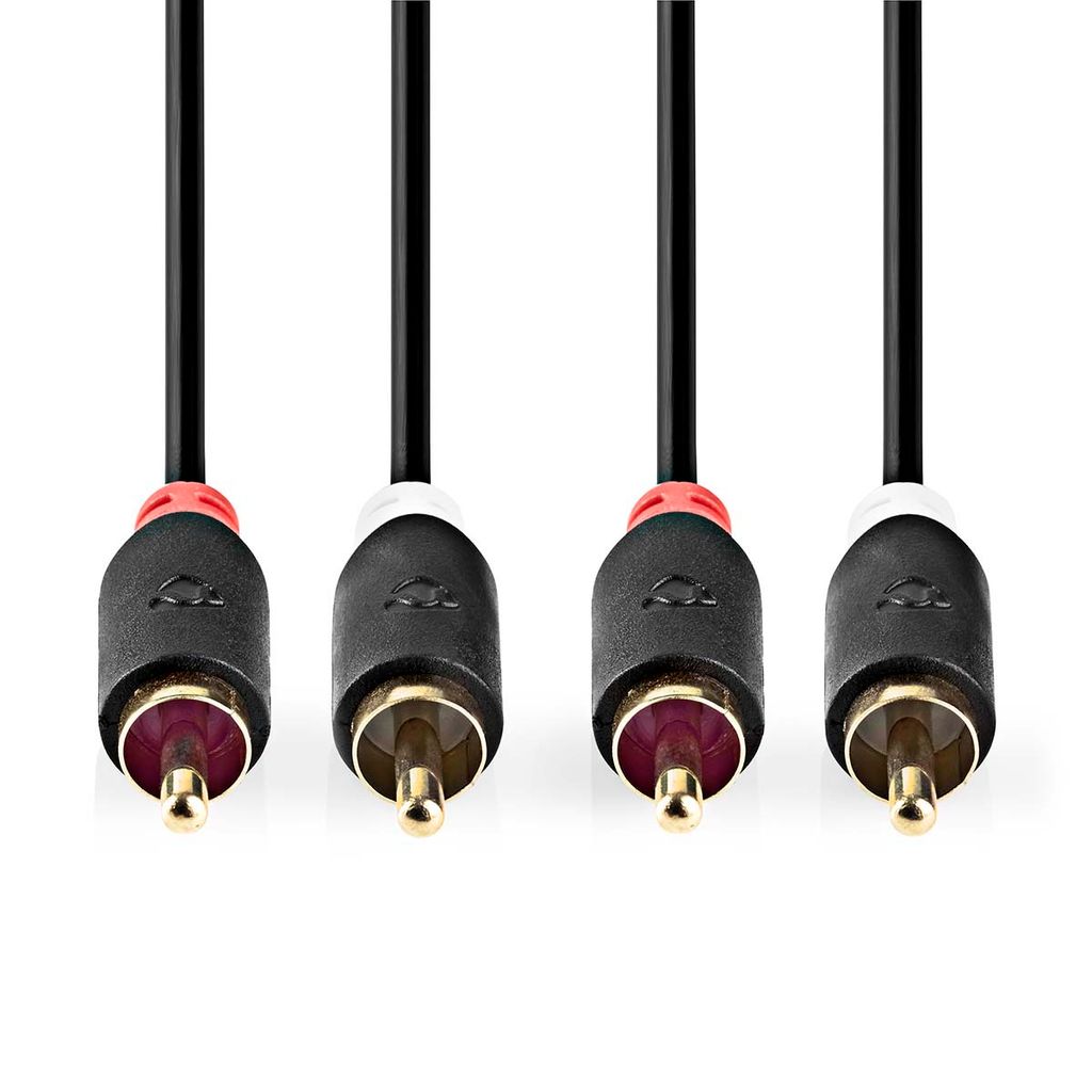 Stereo-Audiokabel | 2x RCA Hane | 2x RCA Hane | Guldplaterad | 0,50 m | Rund | Anthrazit | Låda
