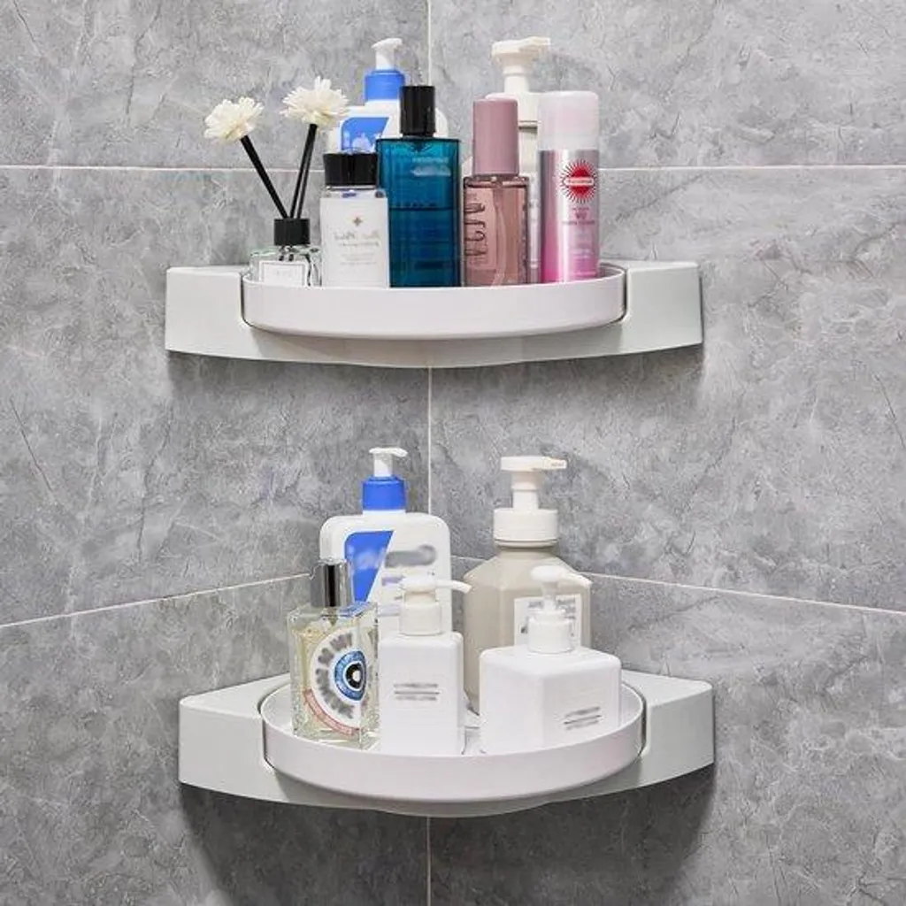 Étagère d'angle douche 2 pièces autocollante et pivotante à 360°