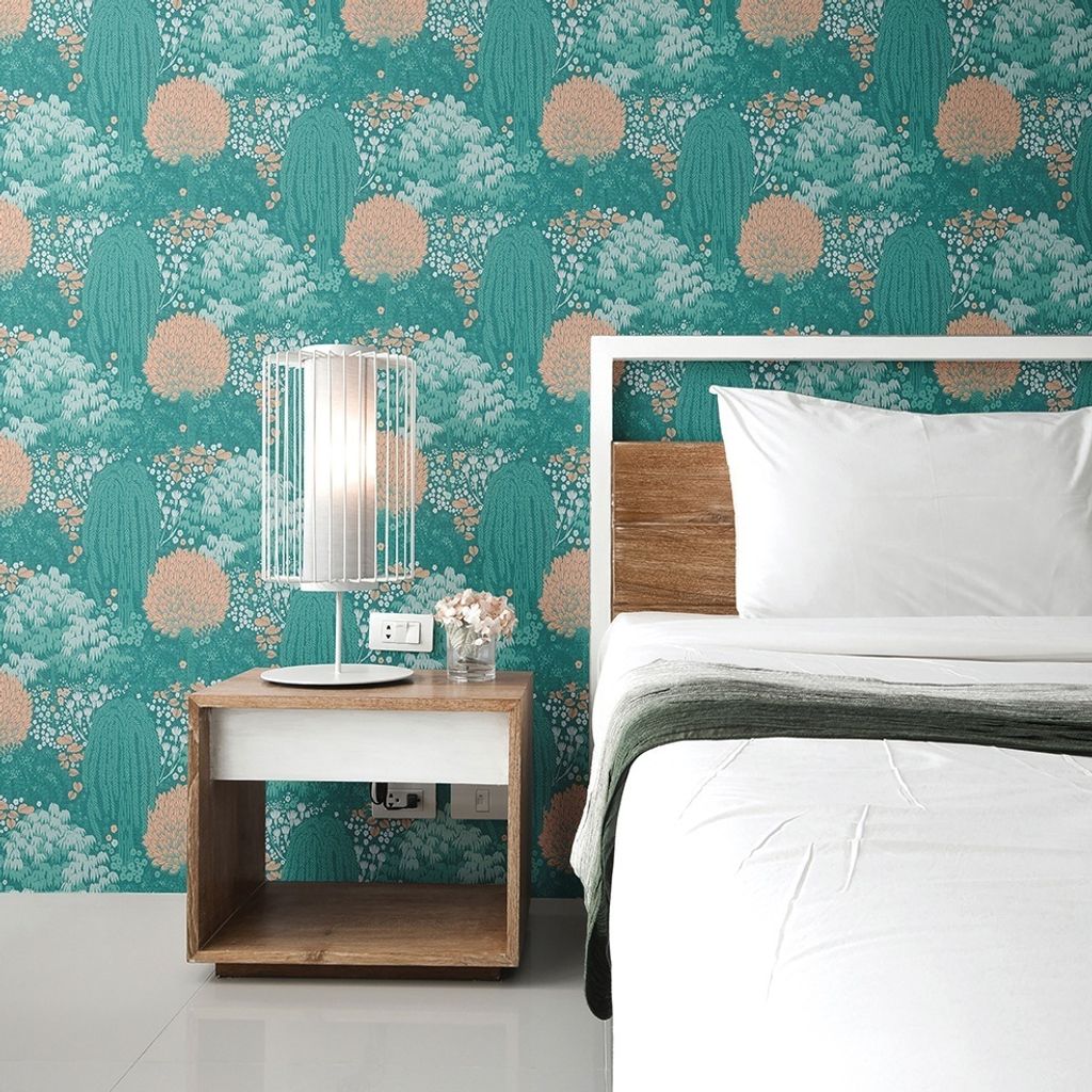 Tapete Matilde Bäume Blätter M1-No.10969 Vlies Petrol Orange Tadessi 10.05 m x 0.53 m