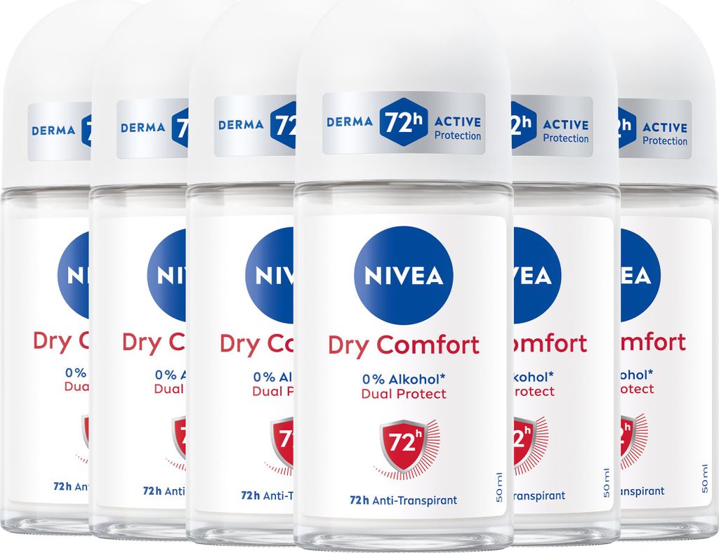NIVEA Deodorant Dry Comfort Deo Roll-On, 6 x 50ml
