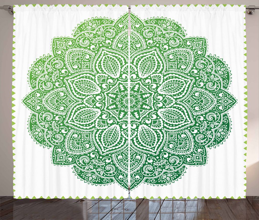 ABAKUHAUS Mandala Rustikaler Vorhang, Aufwändige Blumenmuster, Wohnzimmer Universalband Gardinen mit Schlaufen und Haken, 280 x 175 cm, Apfelgrün...