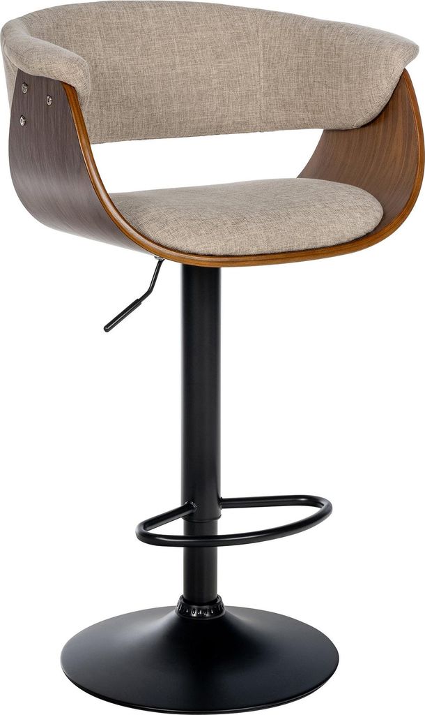 Barhocker BAKOT - Stoff Walnuss/creme 60x51x90 cm | Barstuhl Höhenverstellbar Mit Lehne Drehbar Tresenhocker Tresenstuhl Kneipenhocker Kneipenstuhl