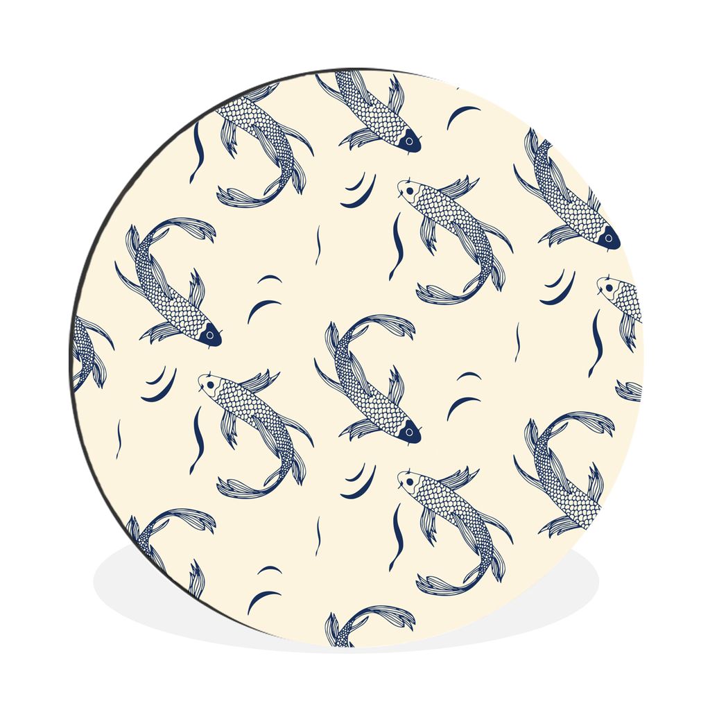 MuchoWow Aluminium Wandkreis Koi Karpfen - Japanisch - Muster - Fische Ø 30 cm Wanddeko Modern Wohnzimmer - Wand Bild - Wohnzimmer - Runde Bilde...