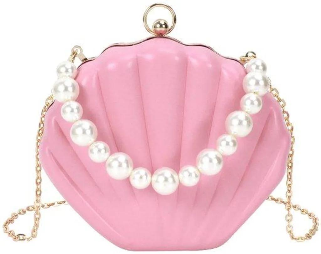 Pochette rose paillettes forme cloche avec chaîne - Idéal soirée tenue