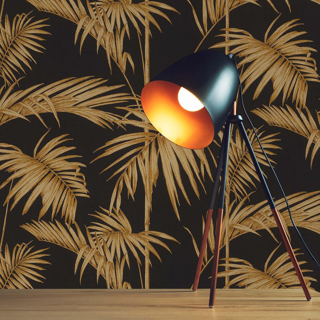 TADESSI Tapete Wald und Blätter Ginevra M1-No.274 Vliestapete Gold Schwarz Palmentapete Wohnzimmer Schlafzimmer Küche