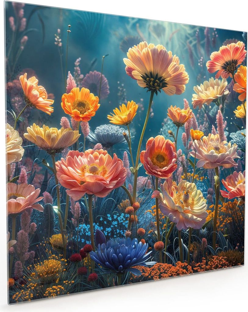 Küchenrückwand Spritzschutz Glas mit Motiv Blumengarten 40 x 40 cm