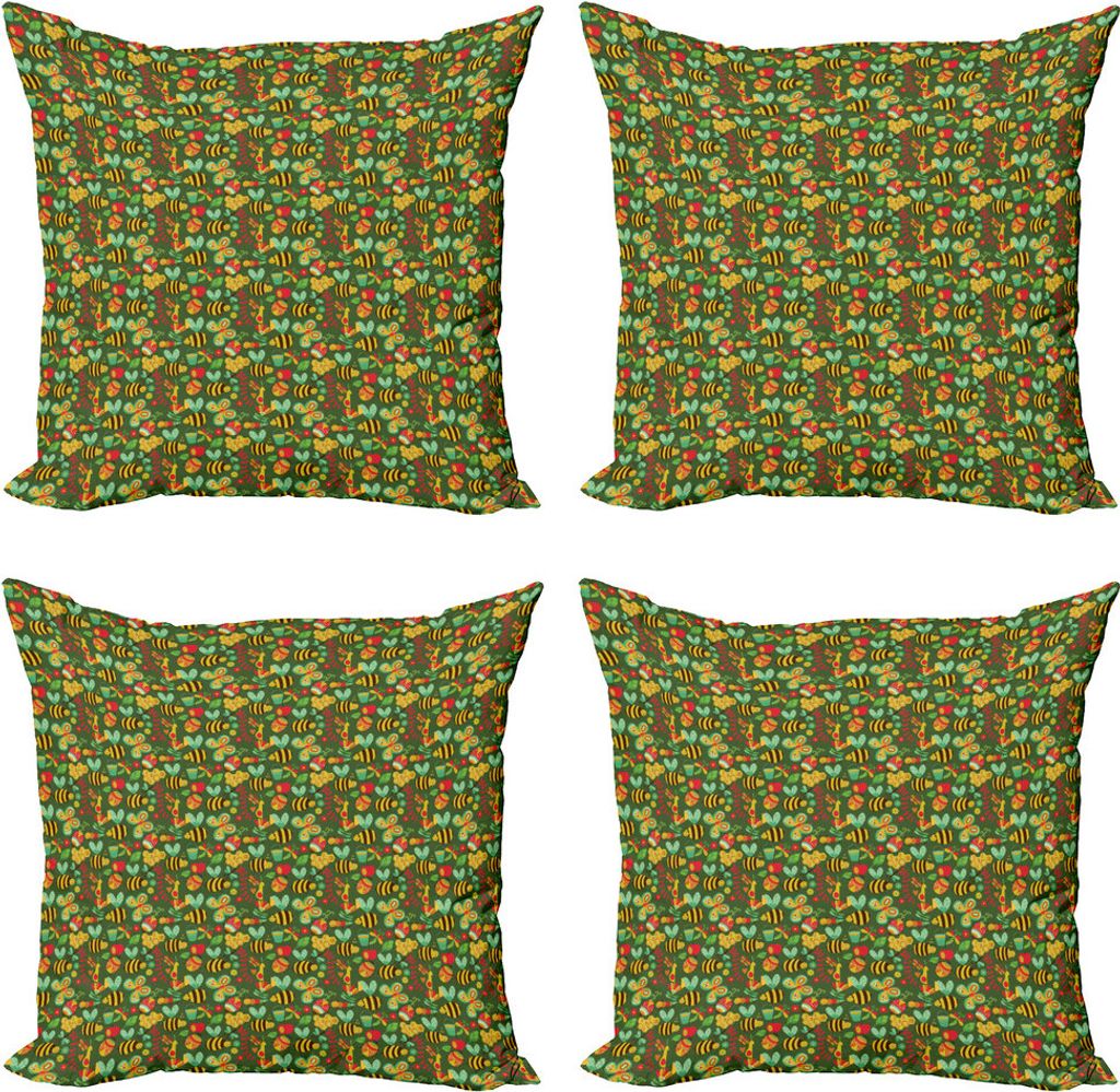 ABAKUHAUS Biene Kissenbezug Set (4 Stück), Sommer Zusammensetzung Insekten, Moderner Doppelseitiger Digitaldruck, 60 cm x 60 cm, Mehrfarbig