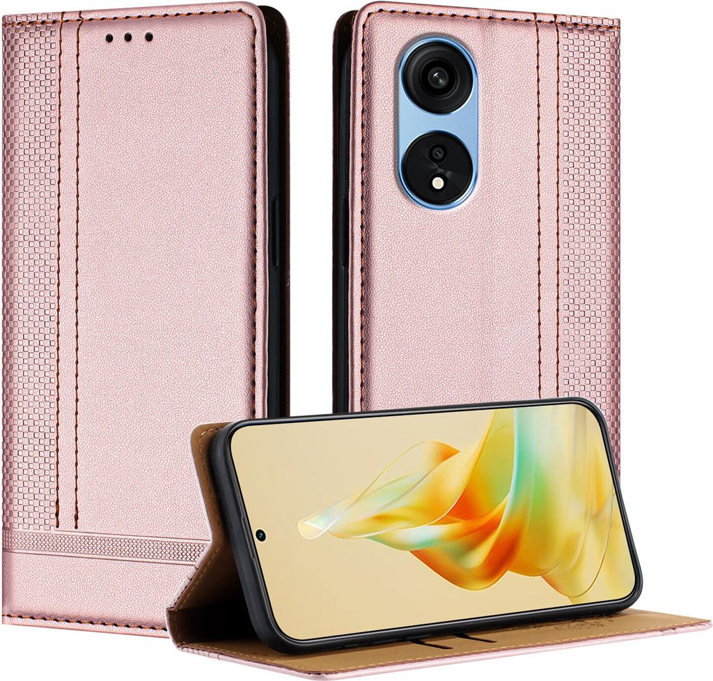 Handyhülle für OPPO A1 Pro Leder Flip Klappbare Schutzhülle mit Standfunktion Pink