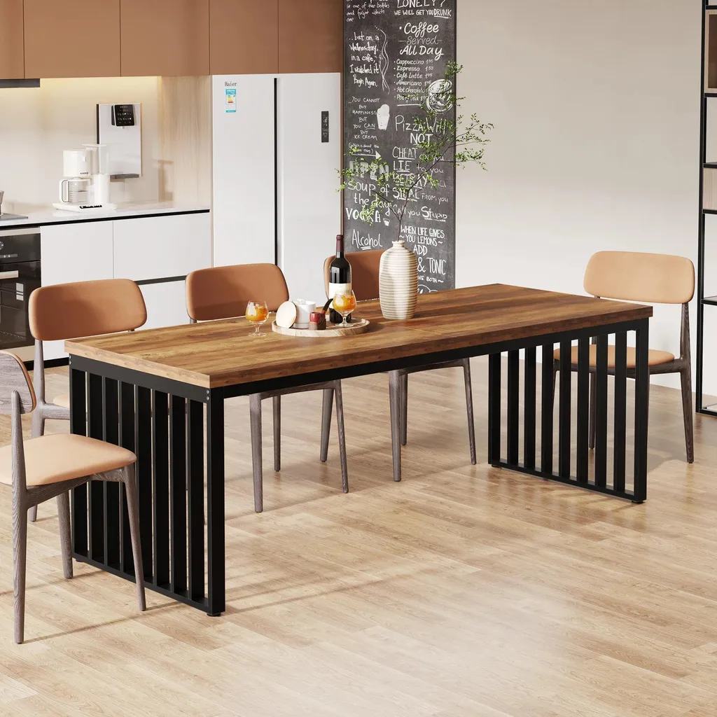 Table industrielle stable et robuste 180 cm bois chocolat noir