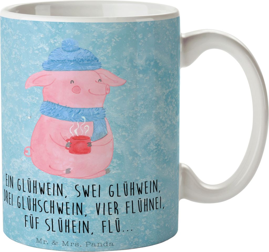 Mr. & Mrs. Panda Becher Schweinchen Glühwein - Eisblau - Geschenk, Pott, Wintermotiv, Spruch, Tasse mit, Weihnachtsmarkt, Teetasse, Kaffeebecher, ...