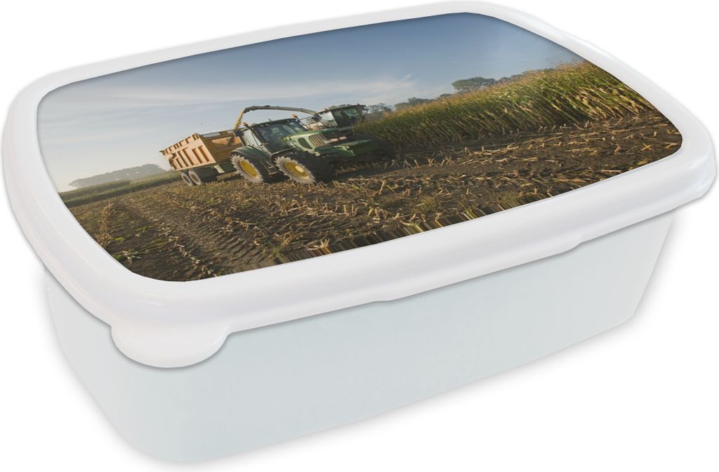 KitchenYeah Lunchbox Brotzeit Brotdose 17x11 cm Traktor - Anhänger - Mais - Grün - Landleben Kinder Brotzeitdose - Lunch Box - Kinder - Sandwic...