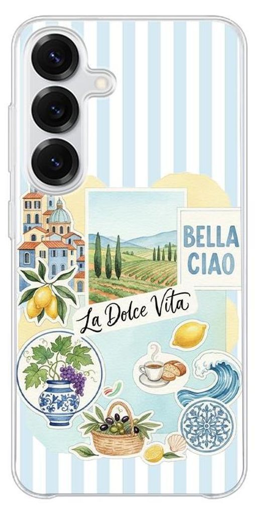 Hartschalenhülle für das Samsung Galaxy S25 Plus, kompatibel mit MagSafe, transparent, Urlaub in Italien, italienische Spezialitäten, La Dolce Vita