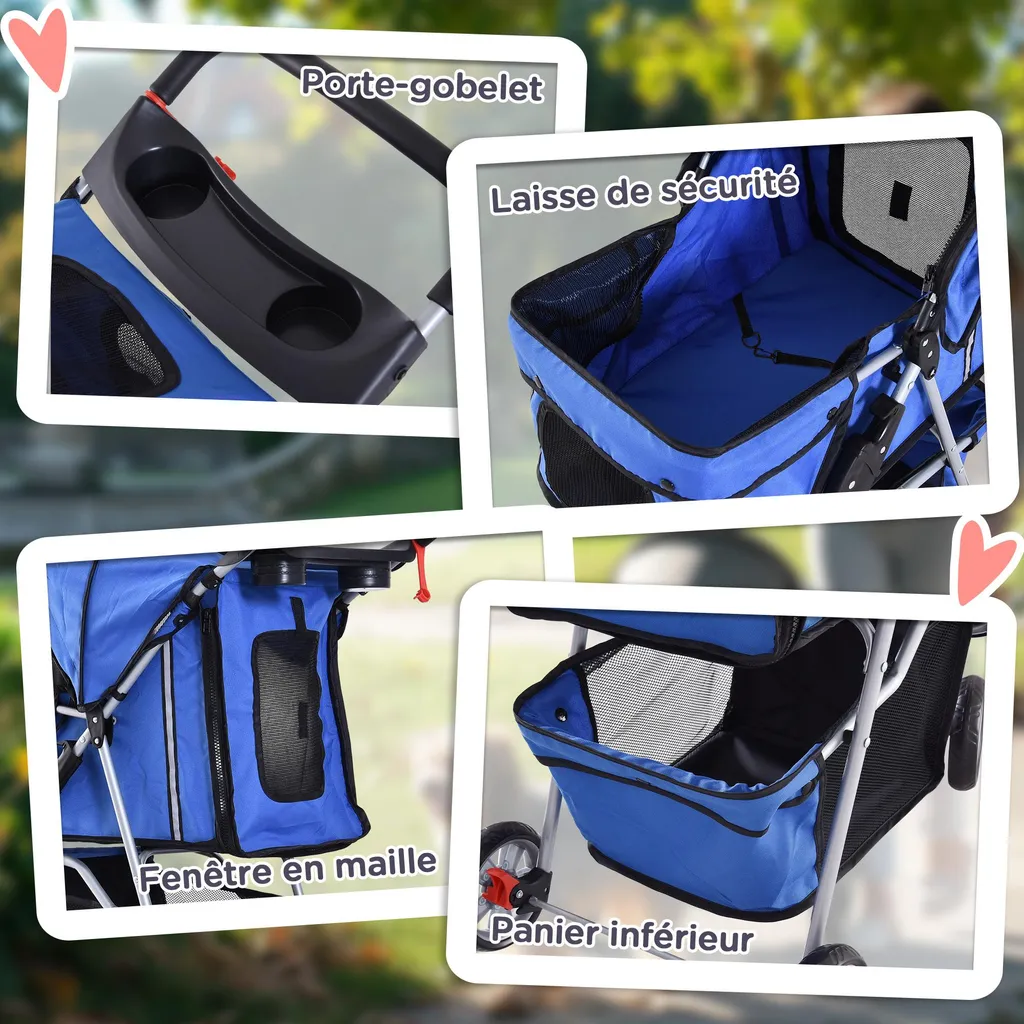 Poussette chien chat pliable : solution transport sans effort bleu - 8