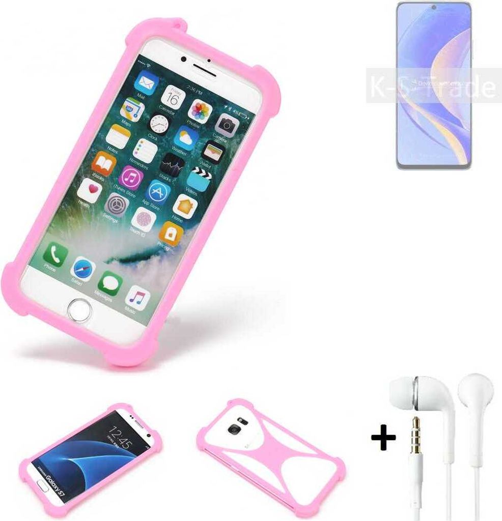 K-S-Trade Bumper + Kopfhörer kompatibel mit Huawei Enjoy 50 Pro Handy Hülle Schutzhülle Silikon Schutz Hülle Cover Case Silikoncase Silikonbumper