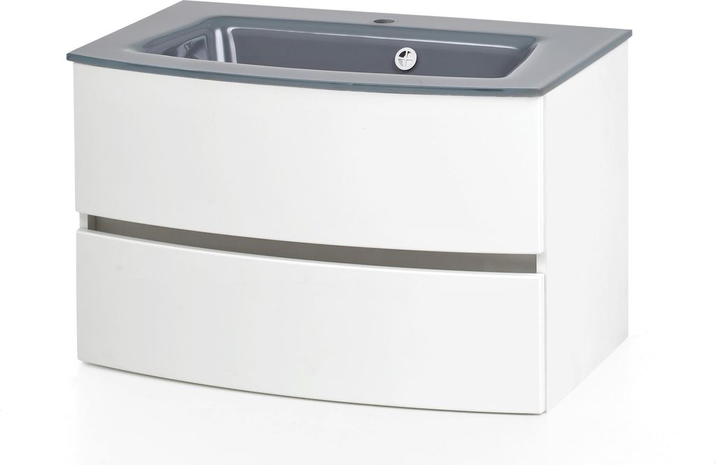 Waschtisch Waschbecken Badschrank Badtisch "Kopenhagen II" Weiß, Matt Weiß
