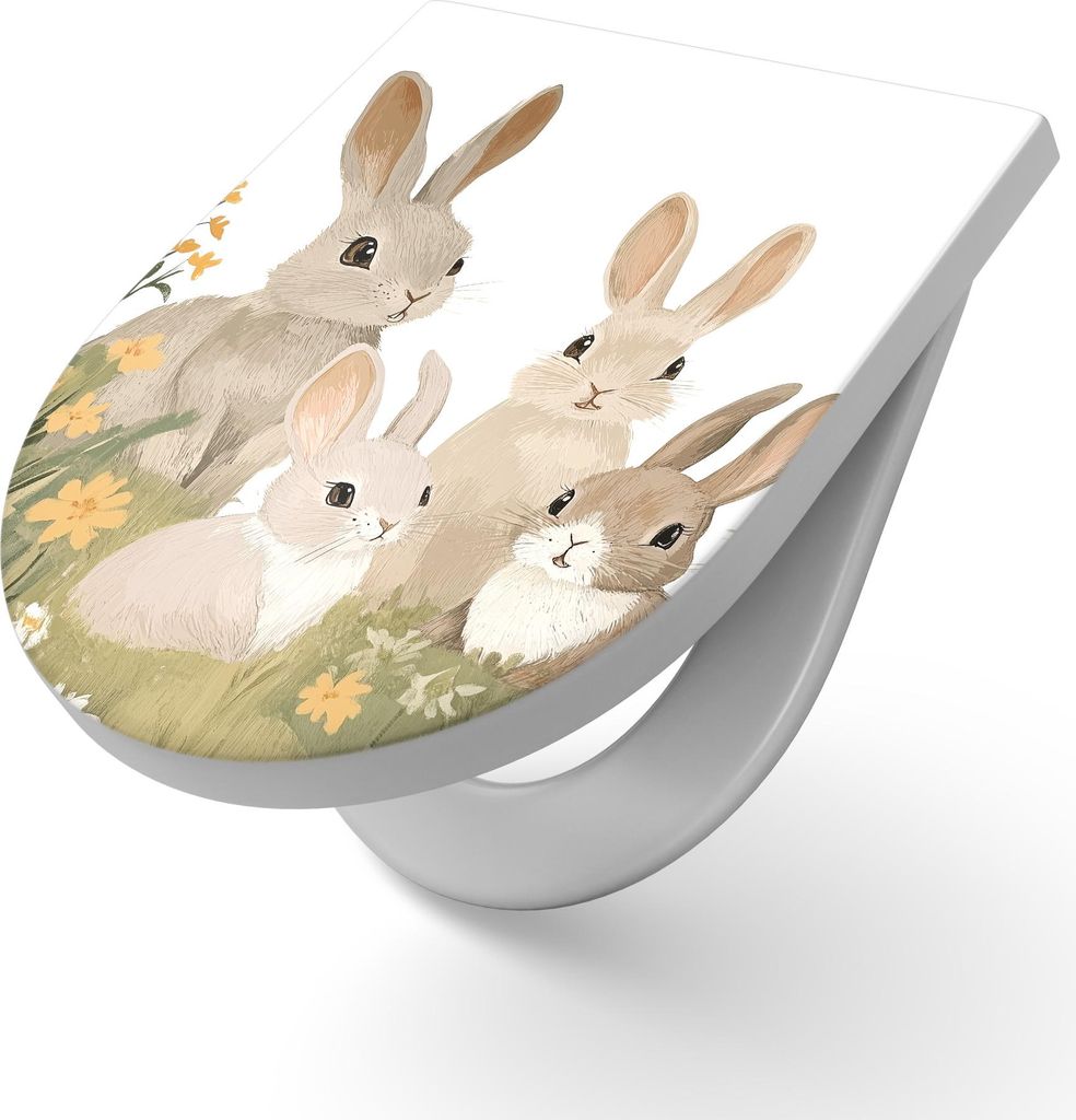 DEQORI WC-Sitz Duroplast 36,4x45,4 cm 'Langohrfamilie im Glück' Toilettensitz WC-Brille
