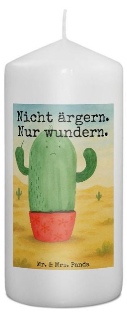 Mr. & Mrs. Panda Kerze Kaktus Wut Design 15 x 7 cm - Weiß - Geschenk, Wachskerze, Blockkerze, ärgern, Bedruckte, Stumpenkerze, Kakteen, Kollegin,...