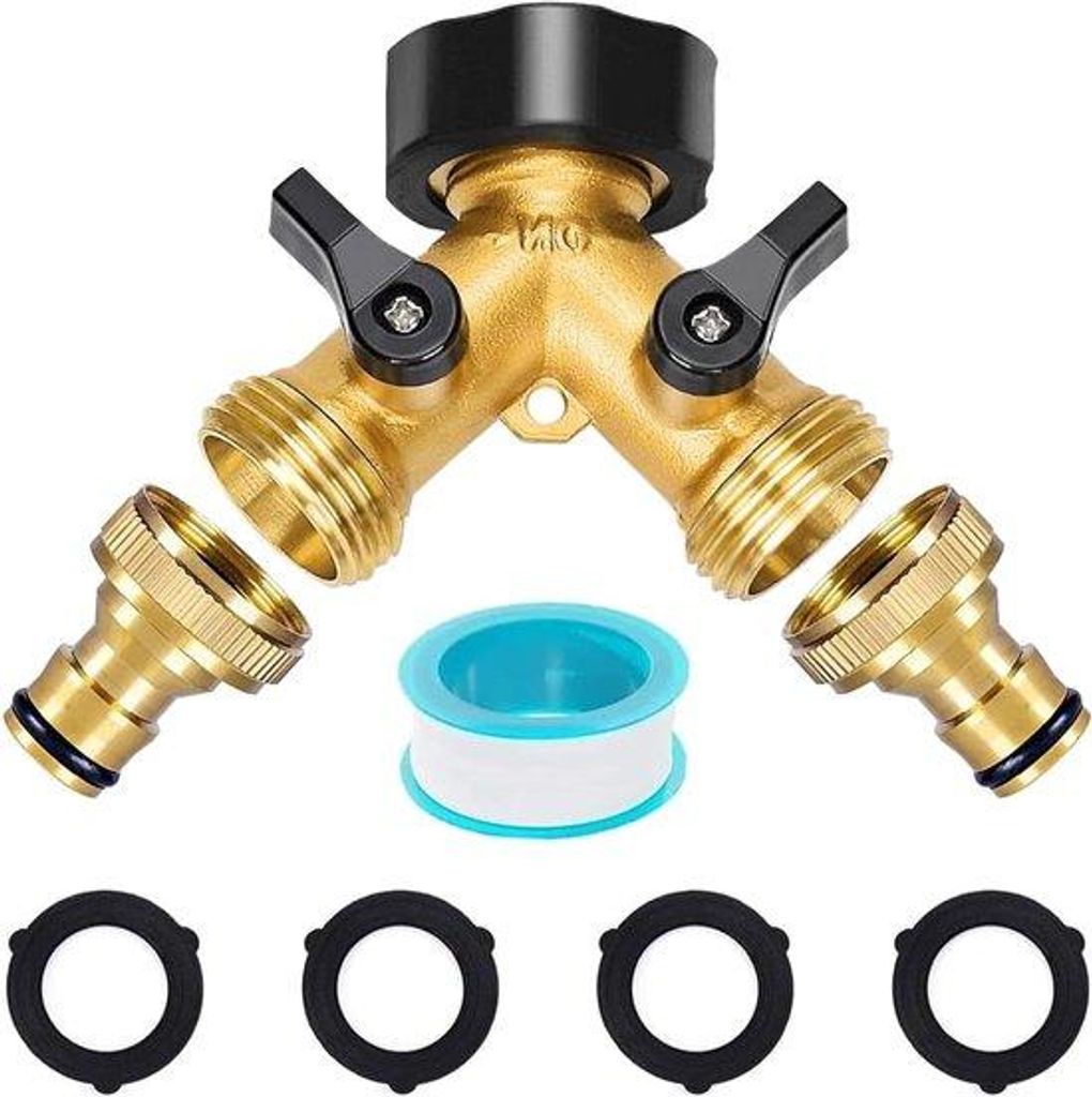 Premium-Wasserhahn 2-fach Y-Ventil mit Düse für Waschmaschine, Küche und Garten - 3/4 Zoll