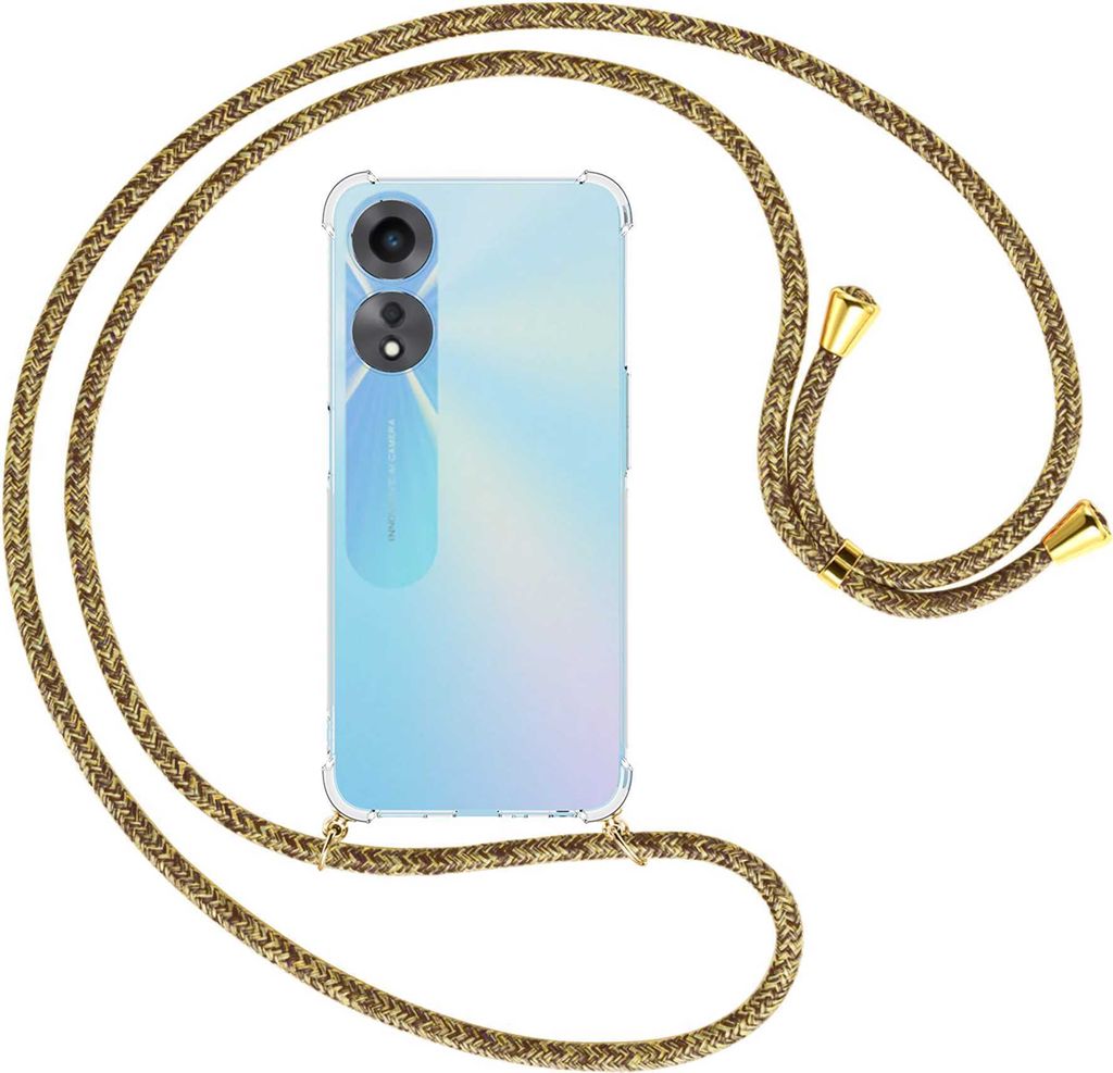 Handykette Backcover-Schutzhülle mit Band (Metall goldfarben) für Oppo A58 5G, Oppo A78 5G (6.56'') - braun+beige