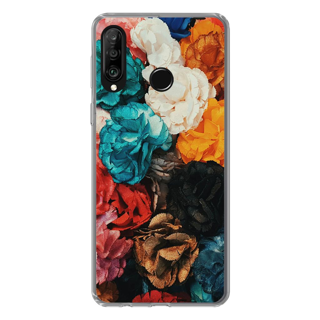 MuchoWow Handyhülle Schutzhülle Hülle für Huawei P30 Lite Wand - Rosen - Abstrakt Silikon Softcase Handy Hülle - Handyhülle