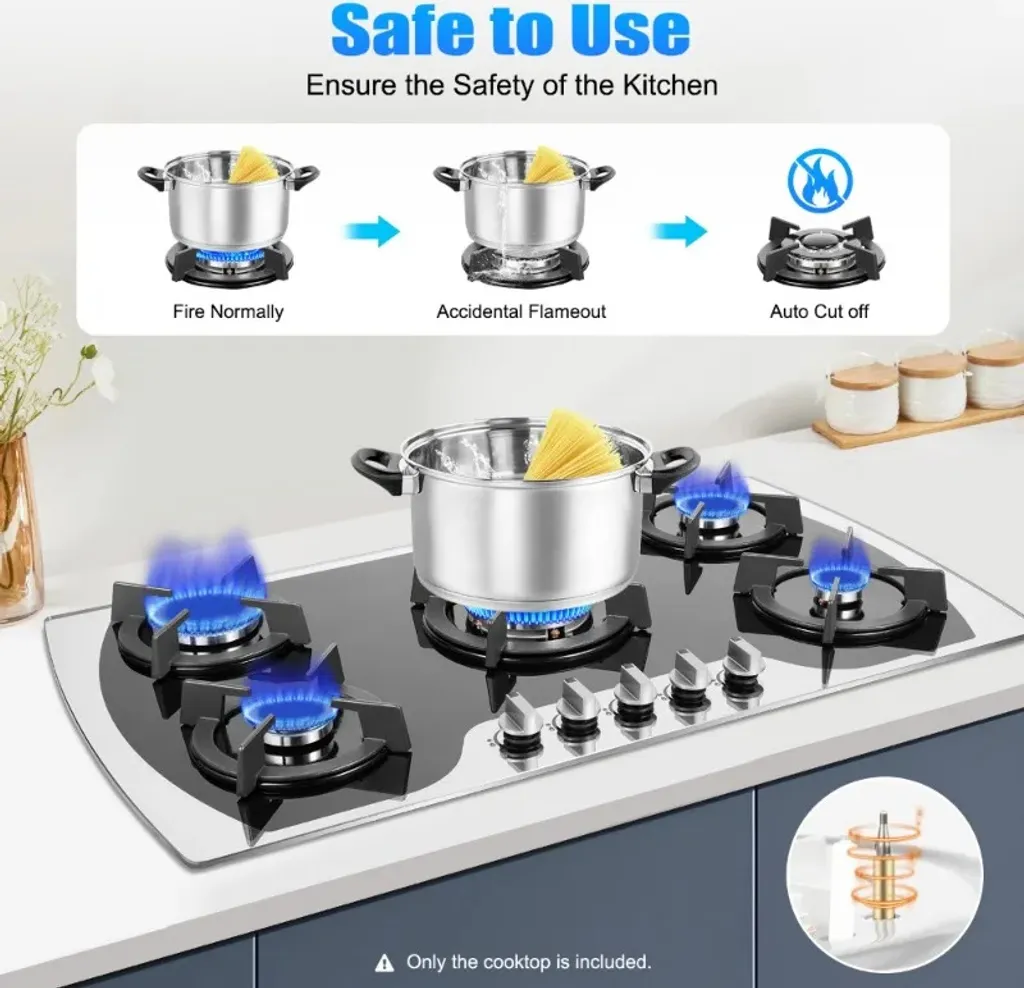 Table de cuisson gaz 5 feux encastrable avec surface verre trempé robuste - 2