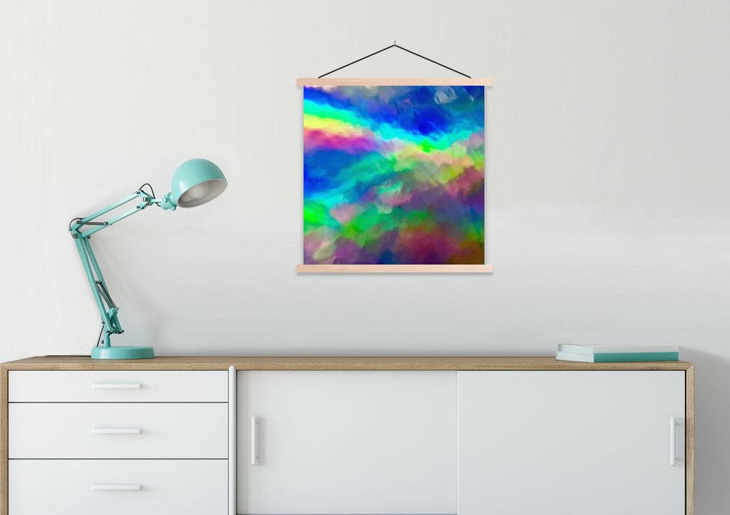 MuchoWow Textilposter Aquarell - Kunst - Psychedelisch 60x60 cm mit holzfarbenen Rahmen - Wanddekoration