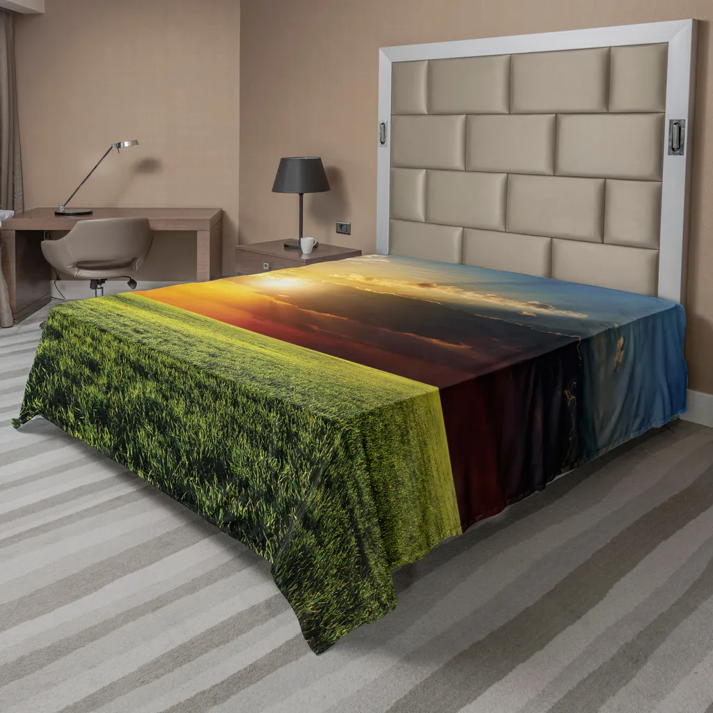 ABAKUHAUS Drap Plat Rustique 275x260 cm Champ Jaune Vert en Microfibre