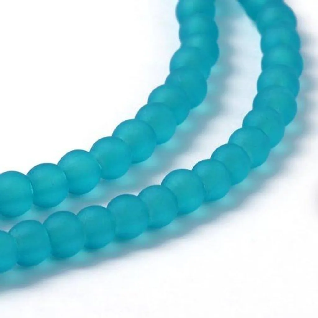 Perles en verre turquoise foncé 4mm rondes pour enfilage et création