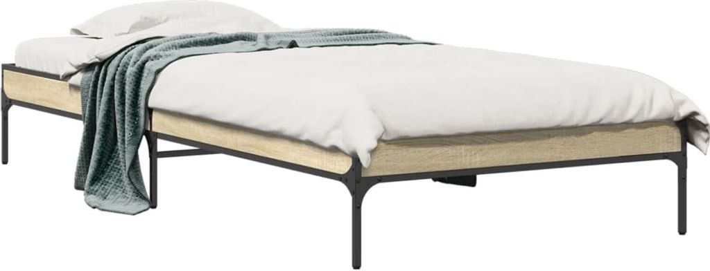 Möbel Bettgestell Sonoma-Eiche 100x200 cm Holzwerkstoff und Metall - Klassische Betten 845027