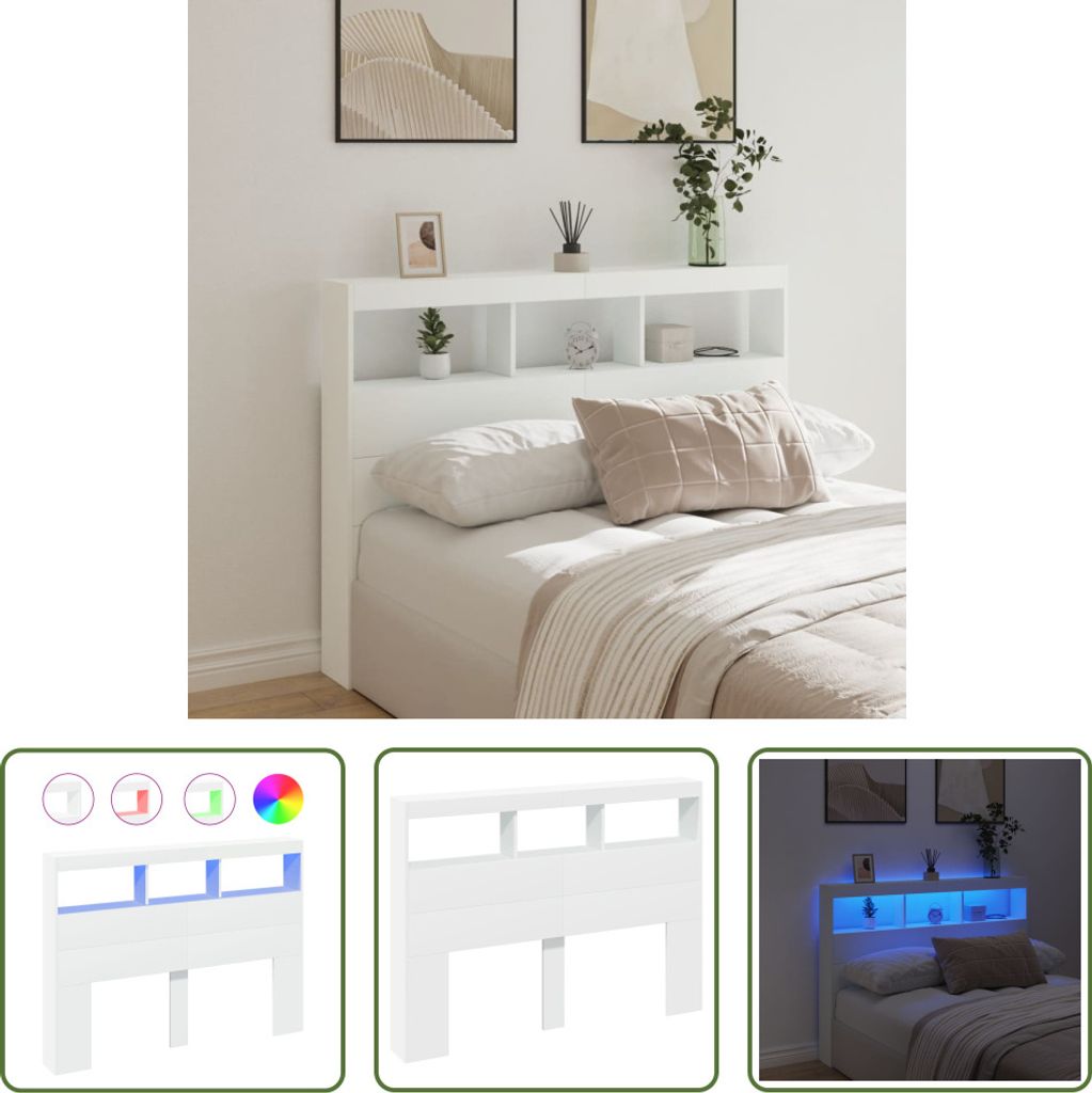The Living Store LED-Kopfteil mit Ablagen Weiß 140x17x102 cm
