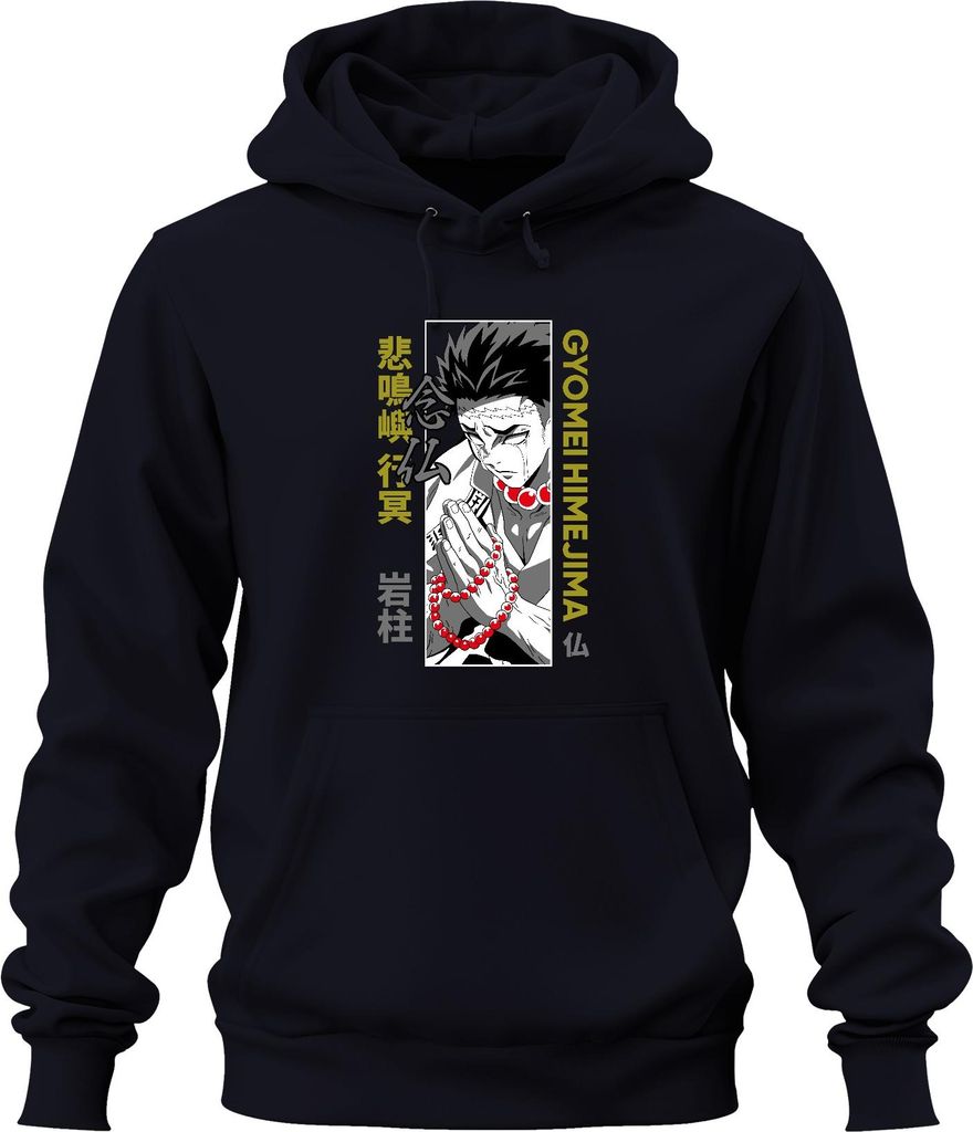 Kimetsu no Yaiba Gyomei Himejima Hashira Gebetsperlen Geschenk Uni Hoodie Kapuzenpullover, Navy, S