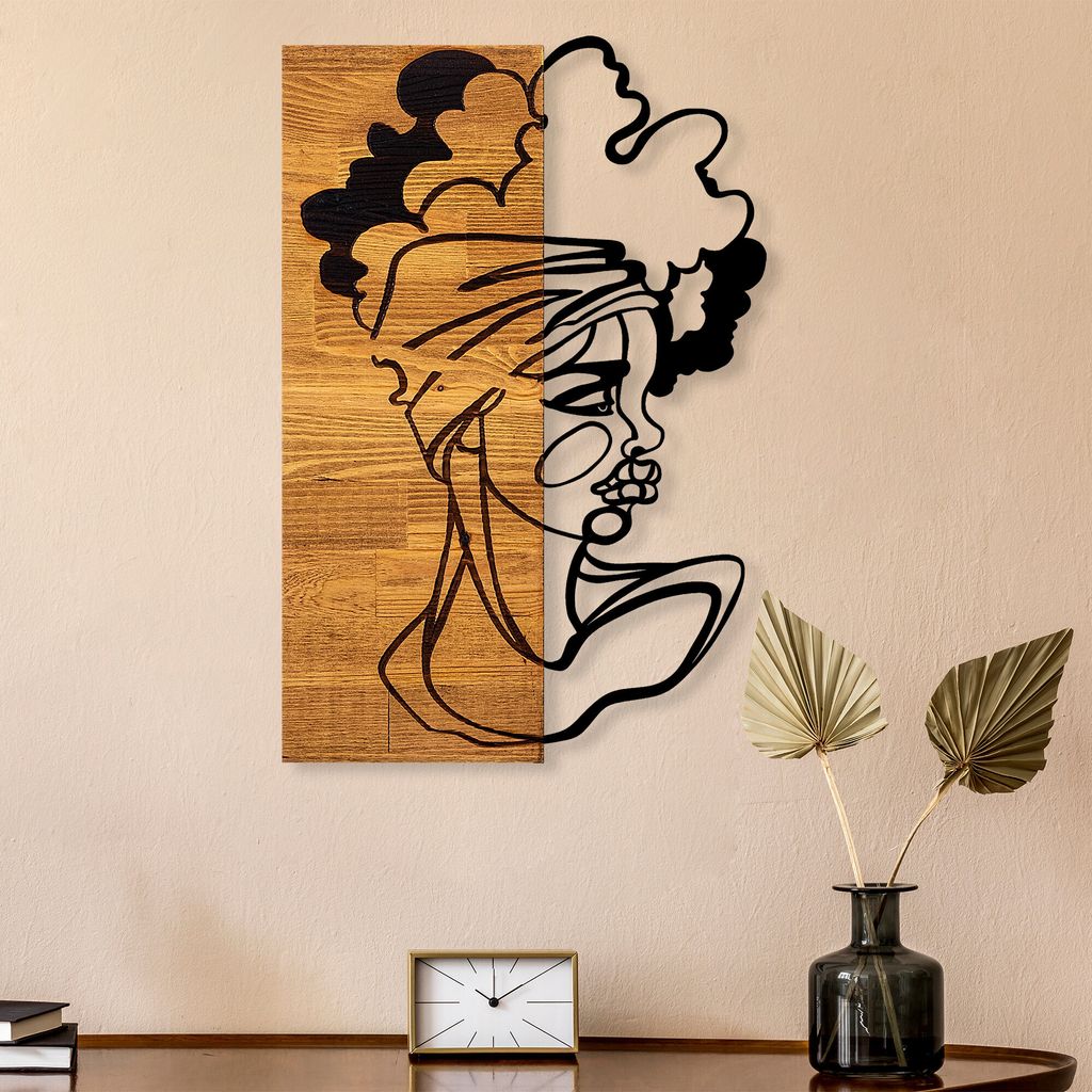 Wallity, African- SKL2223, Schwarz, Sonstige Wohndekorationen, 33 x 3 x 50 cm, 50% Holz (Dicke: 3 cm) / 50% Metall (Dicke: 1