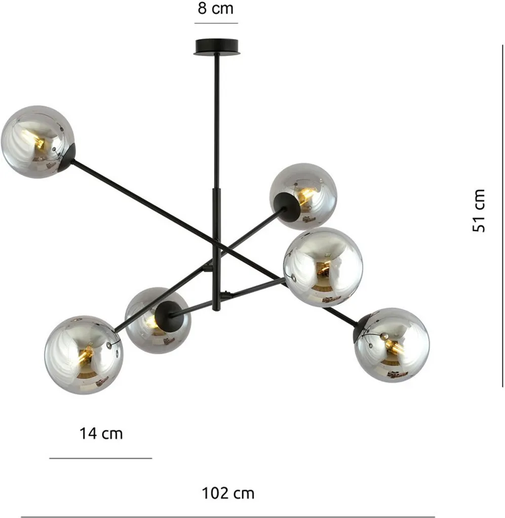 Lustre Emibig LINEAR 6 BLACK/GRAPHITE 1167/6 - Plafonnier 6xE14 40W Noir - 8