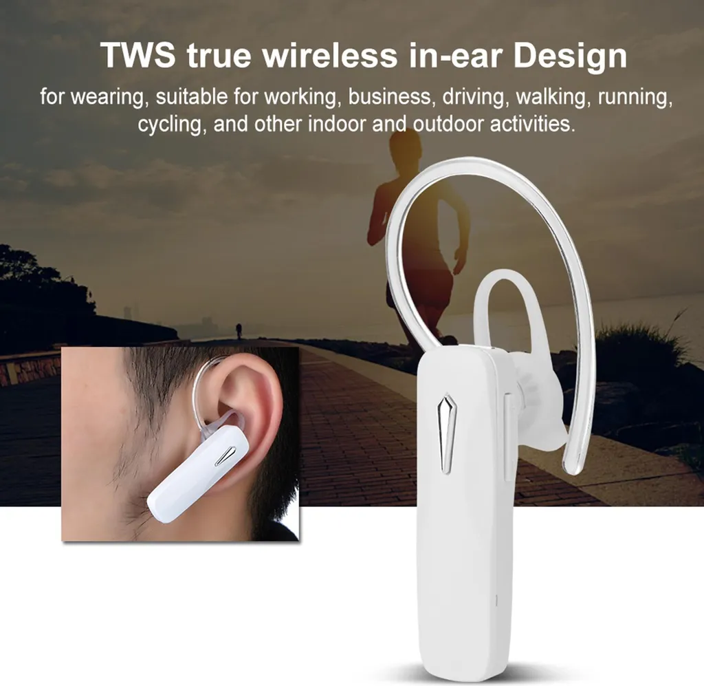 Tragbares Business-TWS-Bluetooth-Headset mit Ohrbügel, weiß
