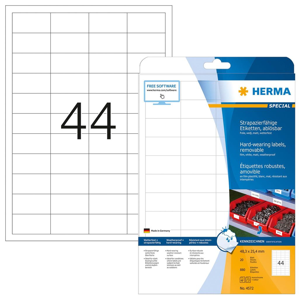 HERMA Folien Etiketten SPECIAL 48,3 x 25,4 mm ablösbar 880 Etiketten