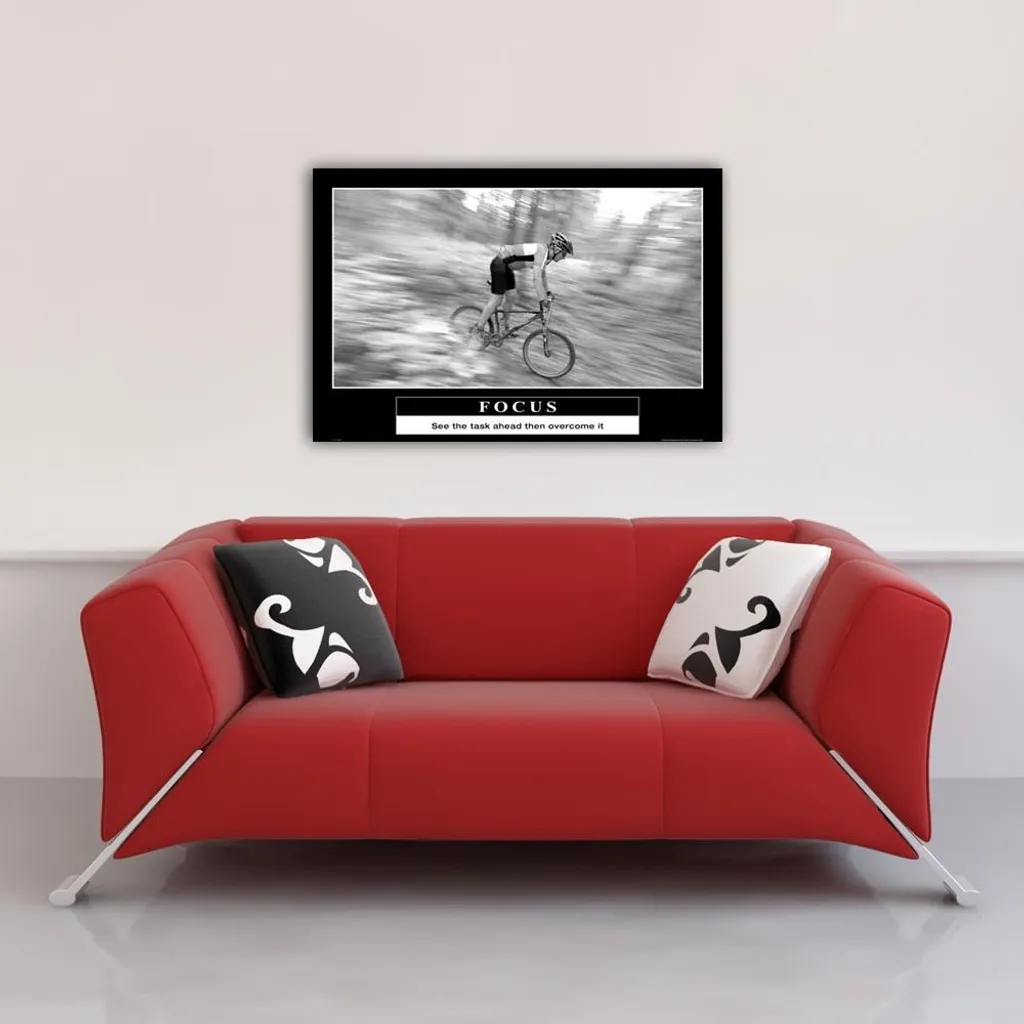 Poster Motivation Focus avec 2 Suspensions en Alu Noir de 93,5 cm