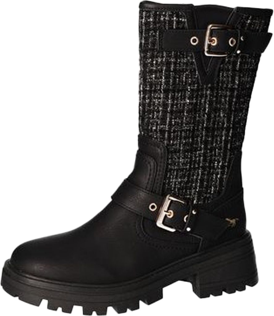 Mustang Damen Stiefelette wadenhoch mit Strickeinsatz und Zierschnallen 1469-506, Größe:41 EU, Farbe:Schwarz