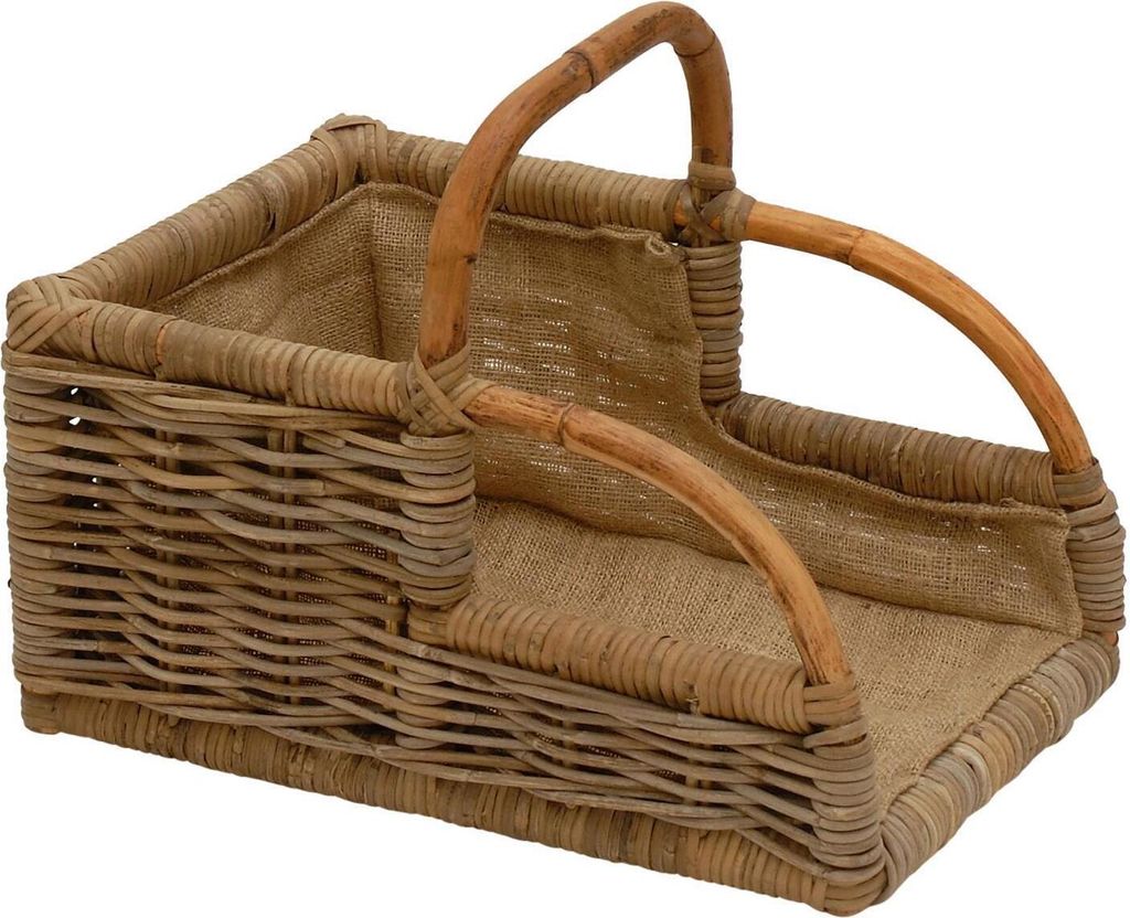 KRINES HOME Holzkorb "Landhaus", Kaminholzkorb mit Griff zum Tragen und Lagern von Holz-Scheiten, Korb aus ungeschältem Rattan Grau mit Inlett (Gr...